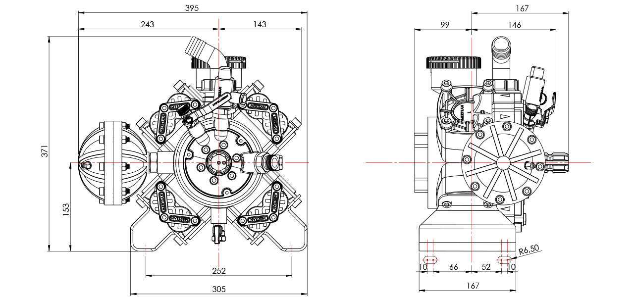 MTS-496 D - 4 Membranlı Düz Pompa Teknik Resim