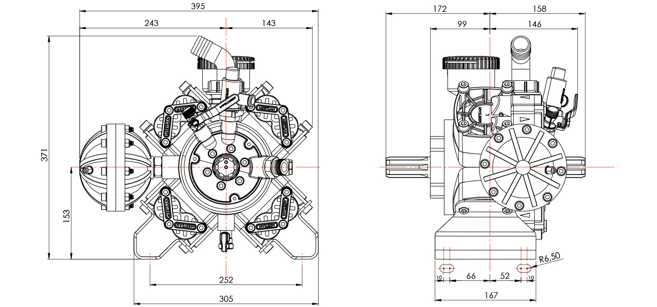 MTS-496 Z Çift Frezeli Pompa Teknik Resim