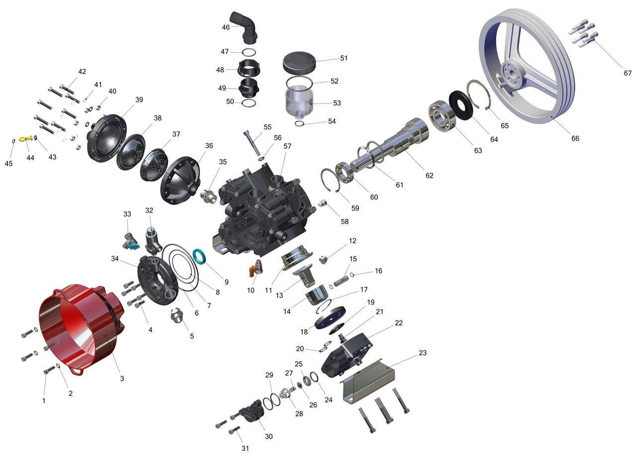 MTS-496 PK - 4 Membranlı Kasnaklı Pompa Bileşen Resmi