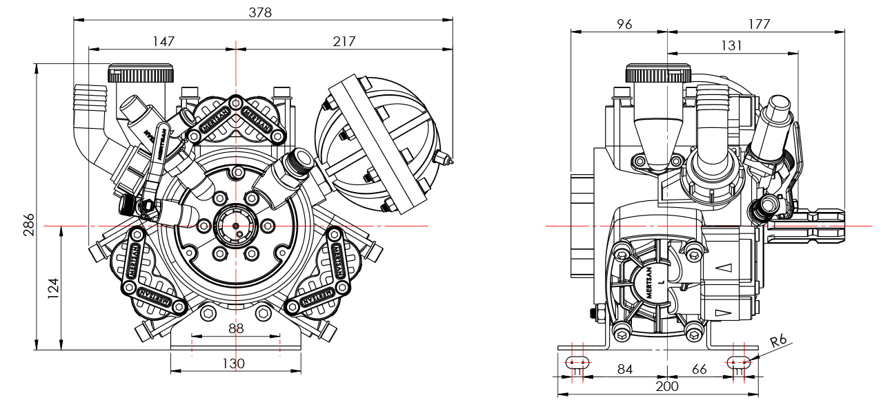 MTS-371 S - 3 Membranlı Pompa Teknik Resim