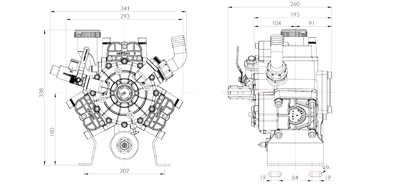 MTS-371 T - 3 Membranlı Tüplü Pompa Teknik Resim