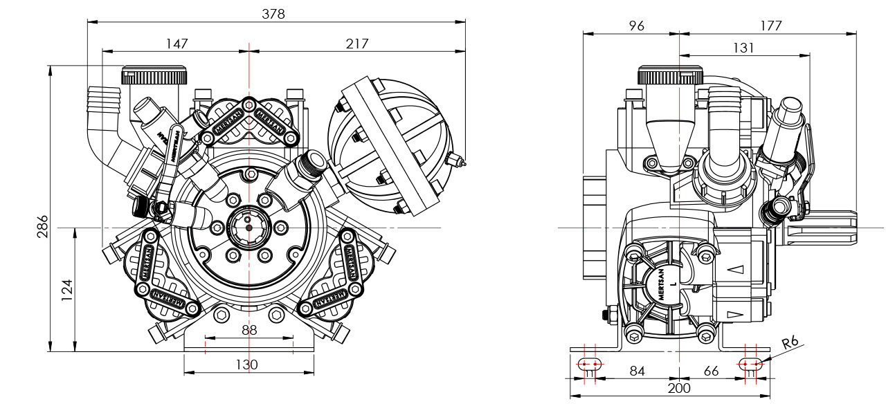 MTS-371 P - 3 Membranlı Pompa Teknik Resim