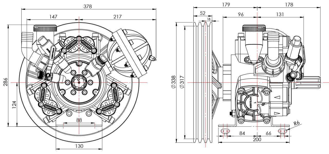 MTS-371 PK - 3 Membranlı Kasnaklı Pompa Teknik Resim