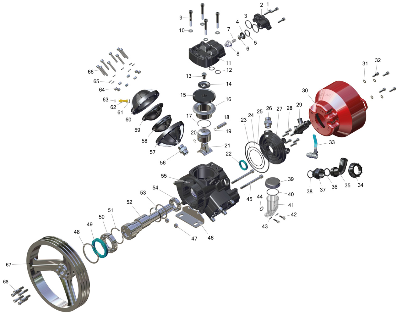 MTS-371 PK - 3 Membranlı Kasnaklı Pompa Bileşen Resmi