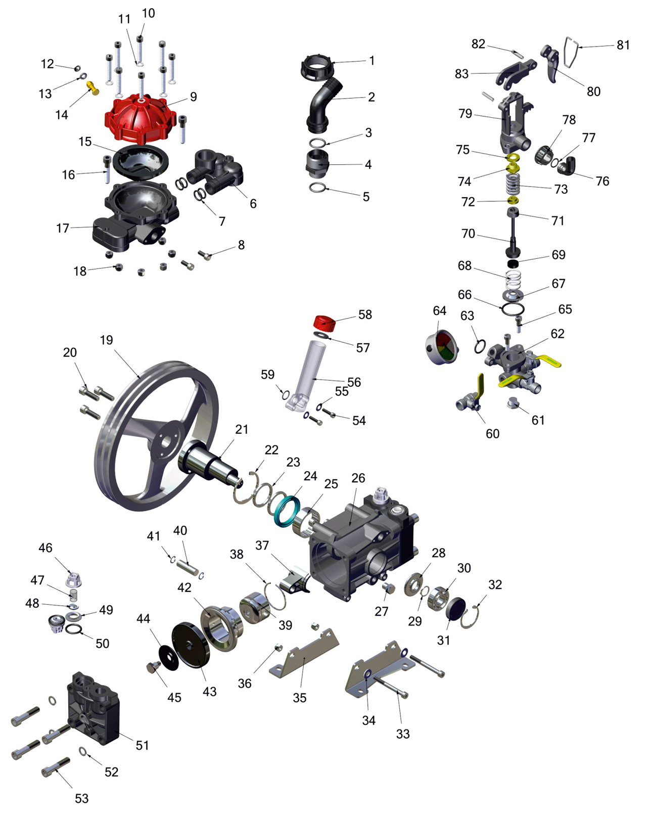 MTS-230 K - 2 Membranlı Kasnaklı Pompa Bileşen Resmi
