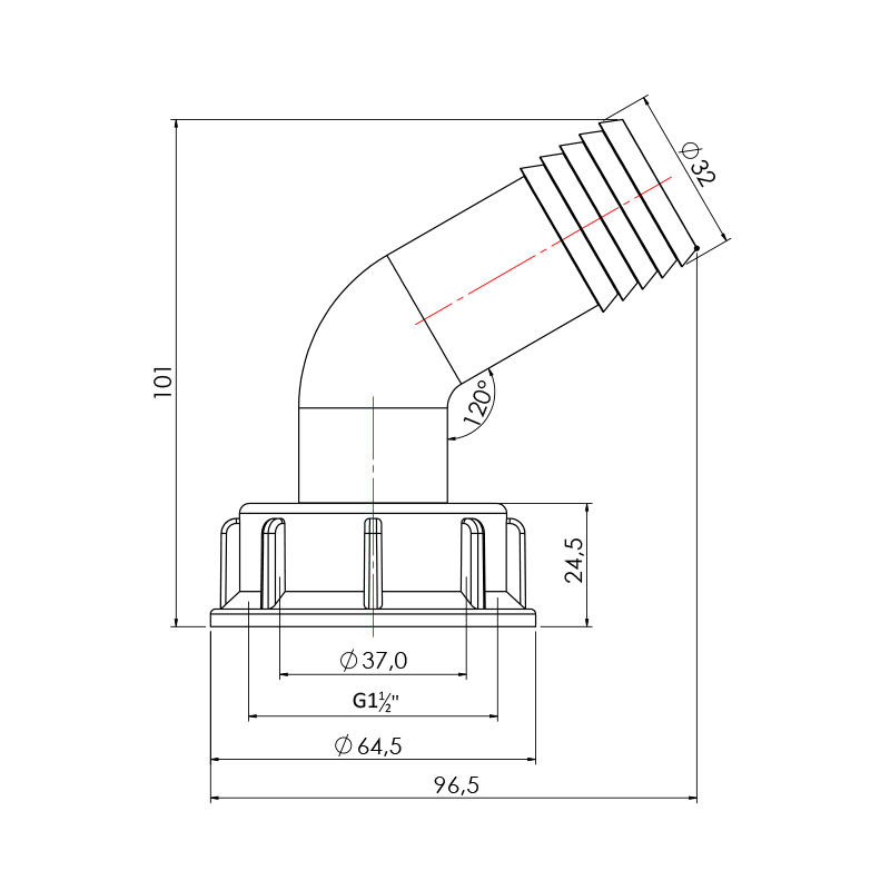 Somunlu Dirsek (ø 32x37) Teknik Resim