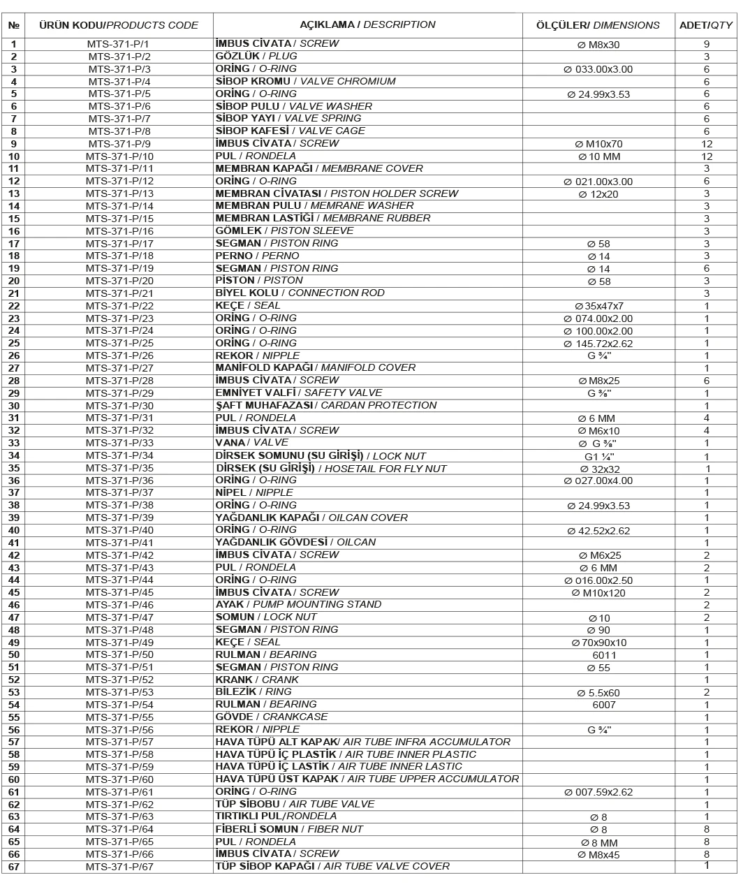MTS-371 P - 3 Membranlı Pompa Bileşen Resmi 2